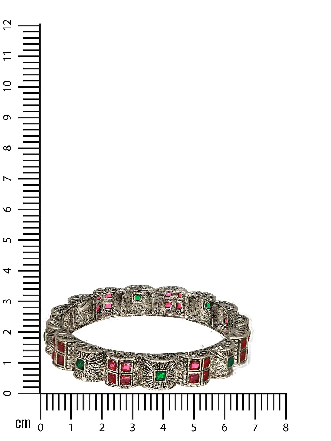 Set Of 2 Oxidized Silver-Plated Red & Green Stone Studded Bangles